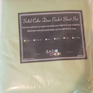 Basic Choice Solid Color Green Deep Pocket Twin Fitted Bed Sheet Set 3 Piece